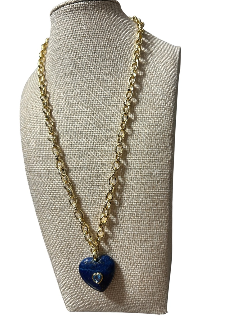 Gold-Chain Necklace with Lapis Heart Pendant - Women's Jewelry